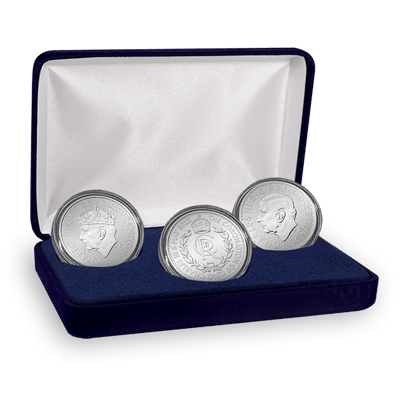 A picture of a 2023 1 oz. Silver King Charles Effigy Coin Royal Set